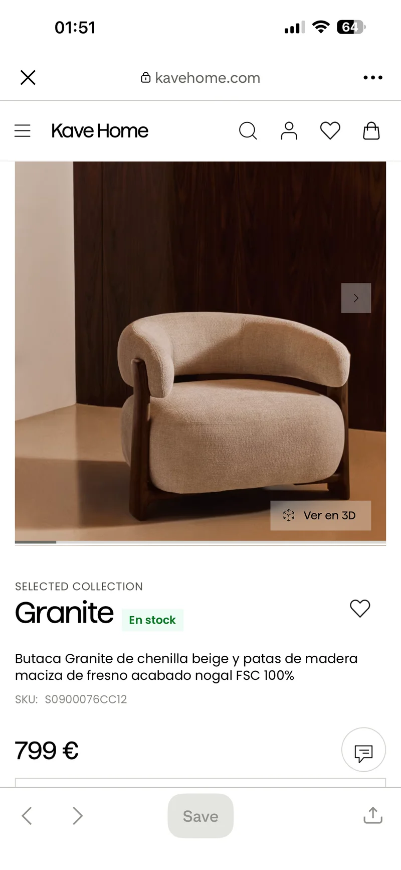 Butaca Kave Home Granite Chenilla Beige