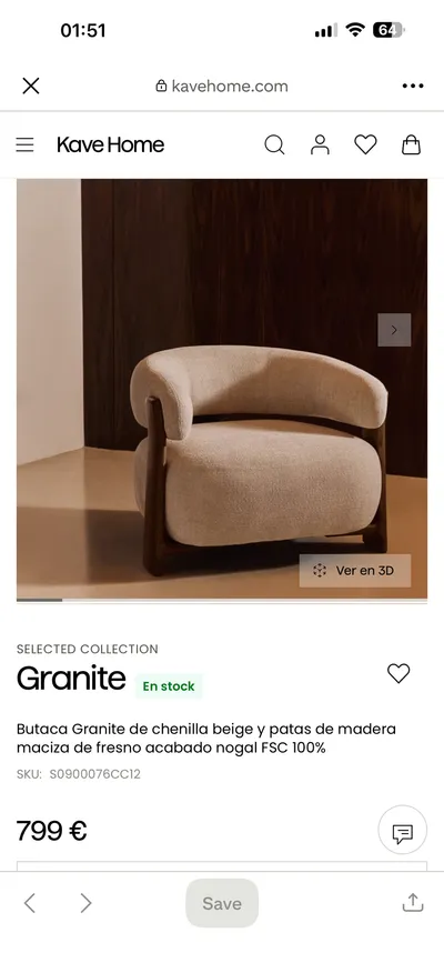 Butaca Kave Home Granite Chenilla Beige