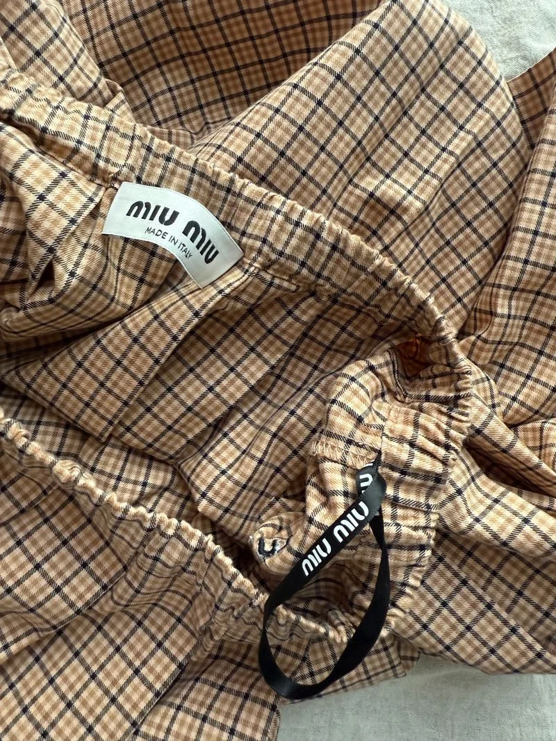 Falda Miu Miu cuadros beige y marrón - foto 3