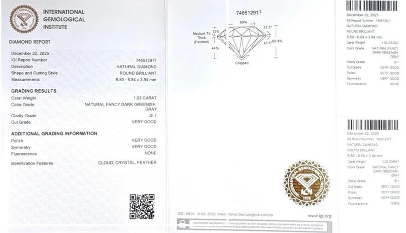 Diamante Natural 1.03 ct verde Grisáceo - foto 4